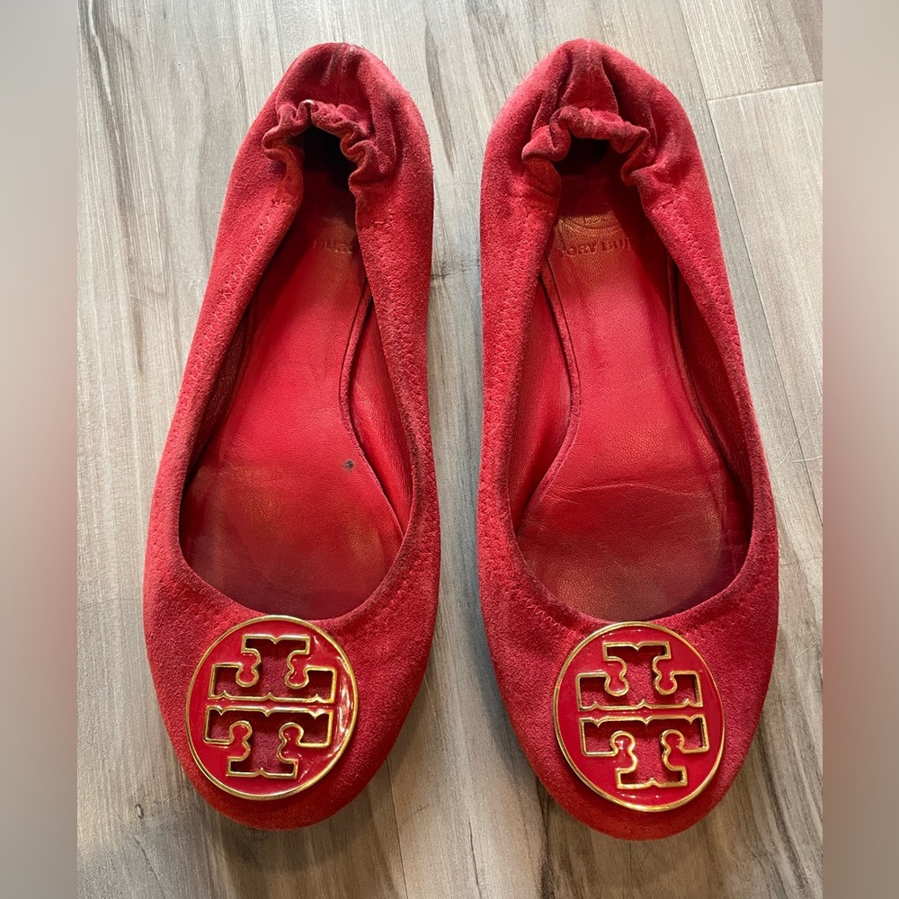 Lipstick Red Reva Split Suede-Enamel Flats 6.5